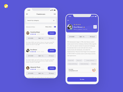 Mobile platform design for freelance specialist search
