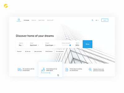 Dommen - Real Estate blue and white comfortable design intuitive project real estate simple successful ui ui ux design user friendly ux web web design website design white background