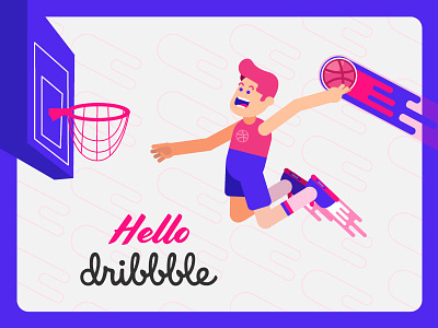 Hello Dribbble basketball character dribbble flatdesign hello illustration illustrator player