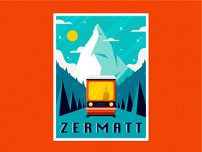 Zermatt - Ski Poster series illustration matterhorn mountain posterdesign ski skiing snowboarding train trees winter zermatt
