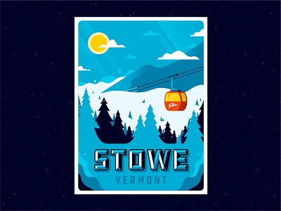 Stowe - Ski Poster series gondola illustrator mountains poster design skiing snowboard stowe trees vermont winter scene