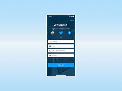 Sign up to read access account app books create exploration ios log in new read sign in sign up ui ux