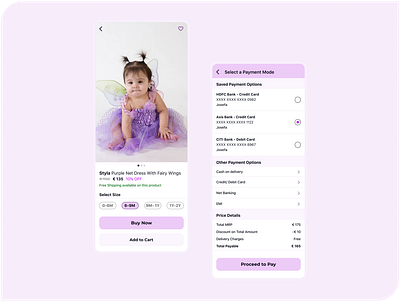Shop for your baby :) app baby cart check out checkout child cloth design e commerce ecommerce exploration exploring kids mobile app online payment pink shopping ui ux