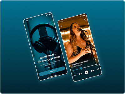 Play some music 🎵 app blue challenge dance design enjoy explore girl headphone ios mic music pause play sing song turquoise ui ux
