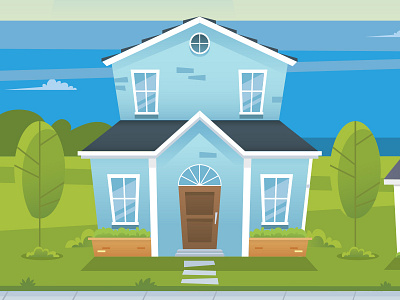 Blue House design flat gradient house illustration vector
