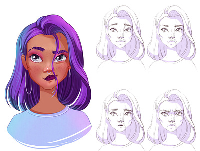 Girl emotions character character development graphic design illustration photoshop procreate