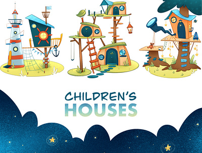 Children's houses childrens illustration design forest graphic design house houses illustration photoshop procreate sea sky