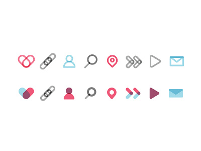 Icons set blue graphics heart iconography icons pink purple vector