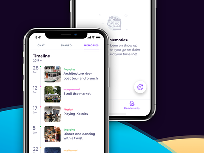 Memories Timeline dates empty state fab filter icons illustration ios iphone xs iphone xs max list view mvp simple tabs tags time line timeline