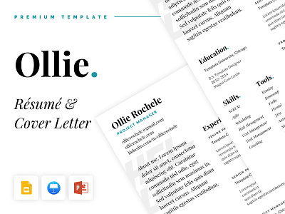 Ollie - Resume and Cover Letter cover letter cv digital google fonts google slides keynote powerpoint print project manager resume teal template