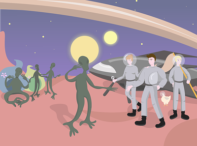 Interaction with aliens 2dillustration alien art background illustration vector