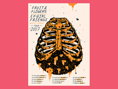 Fruit & Flowers + Ex-Girlfriends Tour Poster bees bones gig poster hive illustration jose berrio poster ribs screen printing