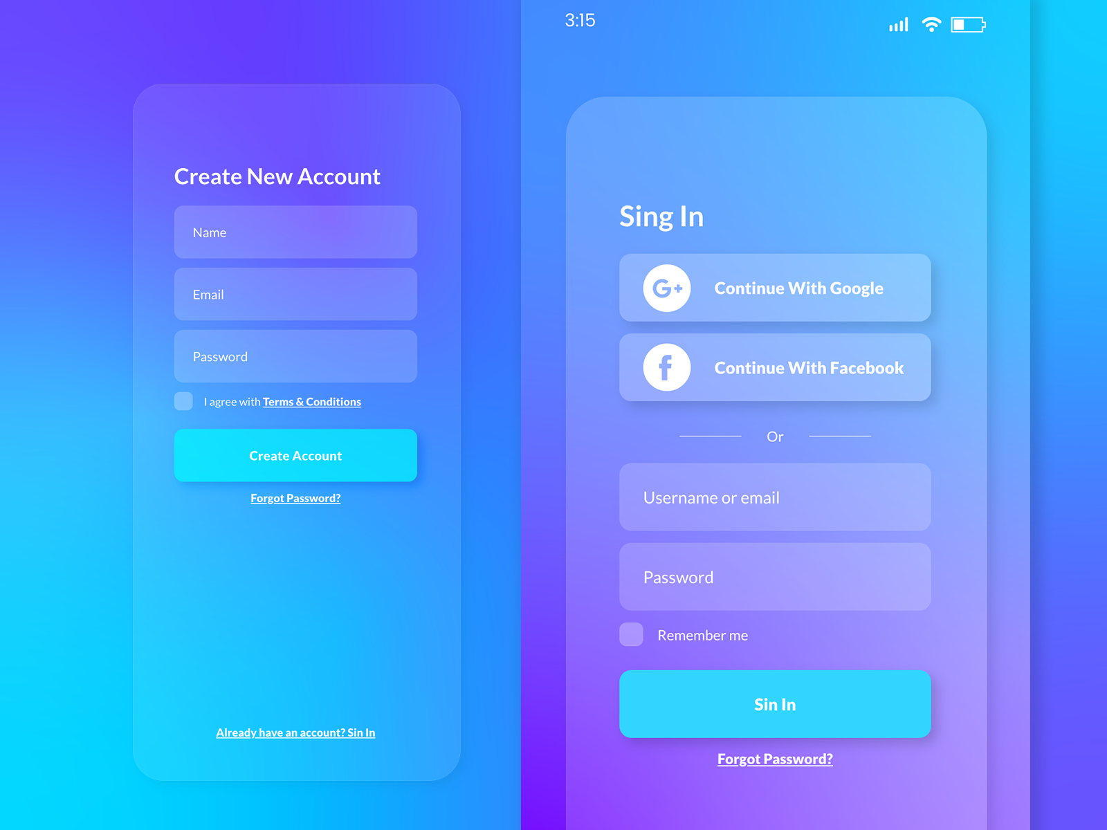 Sing In & Sin Up Mobile by Laureta on Dribbble