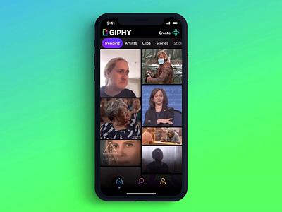 GIPHY Nav Update animated icons animation artists collection feed gif gifs gradient grid homepage nav bar navigation navigation bar redesign search stickers stories vibrant video