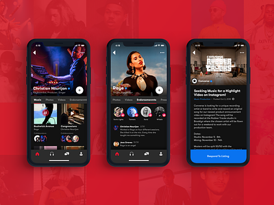 Treble Profiles band channel concert gradient interface ios market marketplace music musician opportunities page poster profile red social social network ui ux