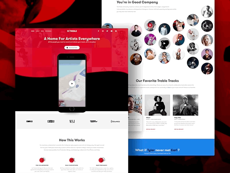 Treble Platform Landing Page app gif gradients homepage landing page music music connection music player website