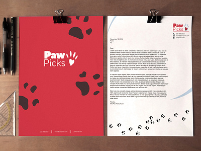 Pawpicks branding cover letter layout stationary