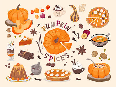 Pumpkin Spice is a set of vector cliparts.