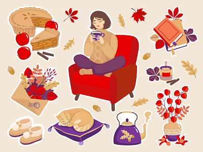 Cozy time is a set of vector cliparts.