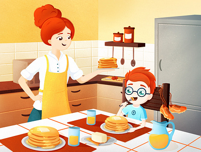 Favorite breakfast breakfast bright childrens book colourful emotion family football illustration kidlit kids love mother pancakes woman