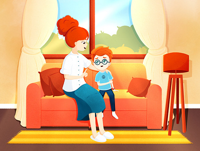 Mom's support bright children childrens book cute emotion family home illustration kidlit kids mother son support woman