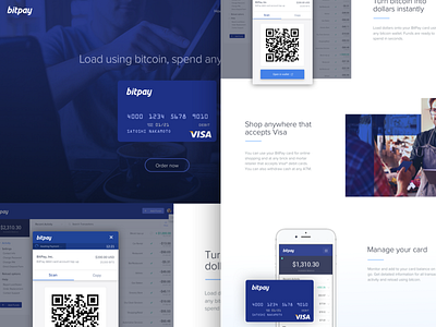 BitPay Debit Card Site Design bitcoin bitpay blue card flat futuristic landing page modern qr qr code visa