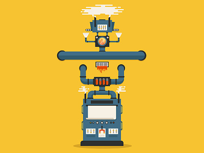 Machinery clean design drip electric illustration levers machine pipes power smoke steam working