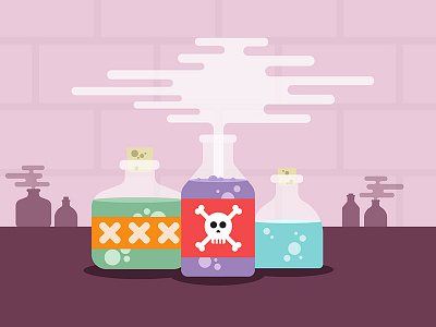 Poison ad bottles bubbles design illustration poison skull smoke vector