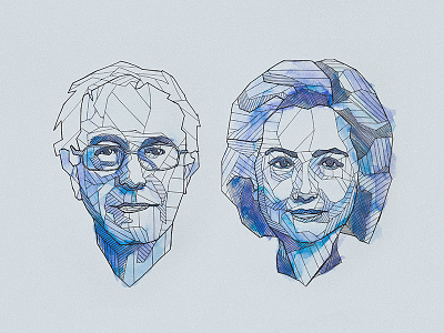 Bernie Sanders and Hillary Clinton Geometric Line Art art geometric illustration line portrait