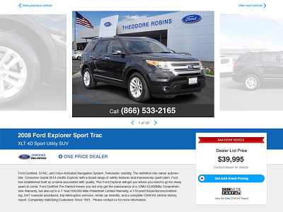 AAA Car Prices Website Vehicle Details Page UI Design
