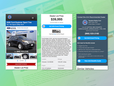 AAA Car Prices Website Vehicle Details Page UI Design - Mobile aaa cars ui ux vdp vehicles website web design