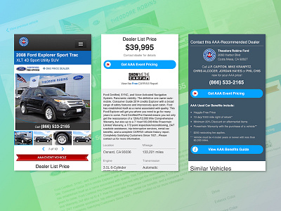 AAA Car Prices Website Vehicle Details Page UI Design - Mobile