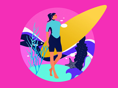 Surfing companion girls illustration surf waves