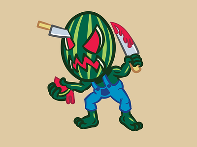 Watermelon Slicer branding cartoon design farm farmer graphic design green illustration logo mascot monster red sandia summer typography ui ux vector villain watermelon