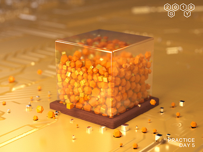 Abstract scene 2 box c4d yellow