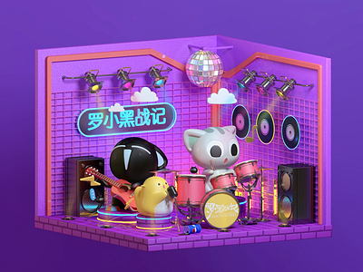 Cat from Luo Xiaohei 3d c4d cat disco music