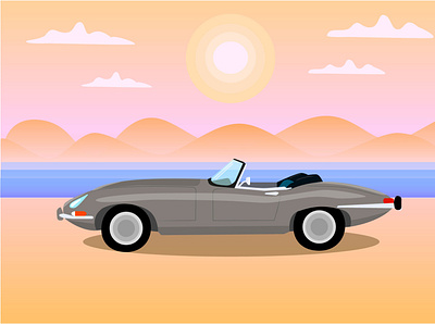 Cabriolet cabriolet design graphic design illustration retro car sunset vector