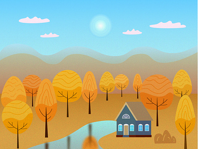 Lake house & beautiful golden autumn autumn beautiful landscape golden autumn illustration lake house landscape sunny