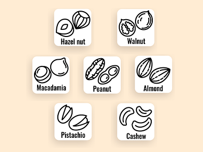 Nut icons set almond cashew design hazel nut icon set illustration line icons macadamia nut icons nuts peanut walnut