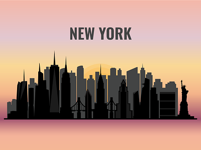 New York City skyline city skyline color vector illustration graphic design new york at sunset new york city nyc skyline skyline sunset vector illustration