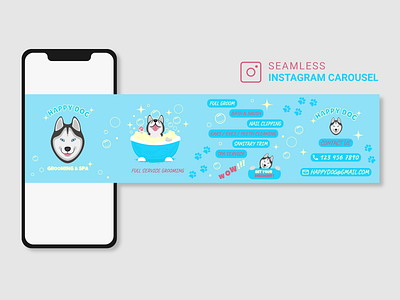 Seamless Instagram carousel for grooming salon character character design design dog dogspa graphic design grooming salon husky instadesign instagram vector vector illustration