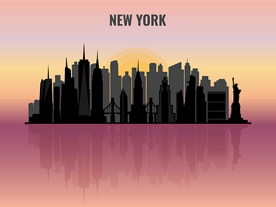 New York City at sunset. city skyline design graphic design illustration new york new york at sunset nyc nyc skyline sunset vector vector illustration