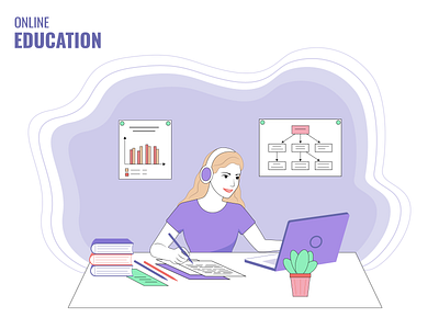 Illustration on the theme of online education character design education girl graphic design illustration online online education student vector vector illustration very peri