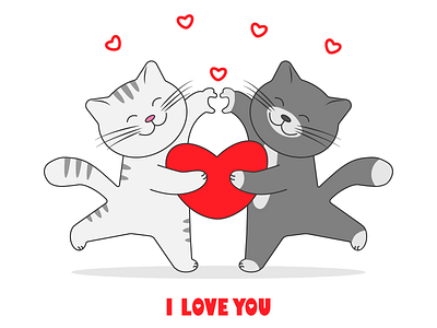 Illustration for Valentine's Day animal card card design cartoon cat cats character cute design graphic design greeting card heart illustration kitten love typography valentine valentines day vector vector illustration