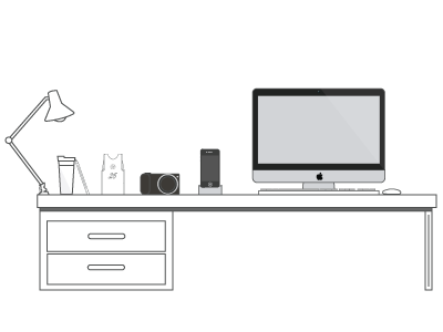 Desk Illustration ai desk dribbble flat grey illustration iphone mac nex sony vector