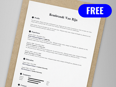 Rembrandt Van Rijn - FREE resume/CV template | AI ai cv illustrator pdf print resume template