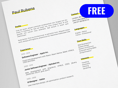 Paul Rubens - FREE creative resume/CV template / AI ai cv illustrator pdf print resume template