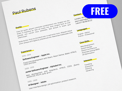 Paul Rubens - FREE creative resume/CV template / AI