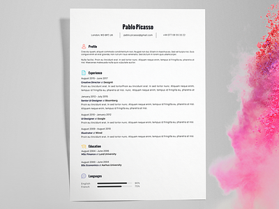 Pablo Picasso - FREE creative resume/CV template / AI ai cv illustrator pdf print resume template