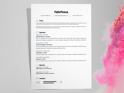 Pablo Picasso - FREE creative resume/CV template / AI